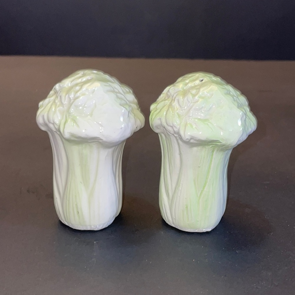 Vintage Salt & Pepper Shakers Japan Green Celery Ceramic Collectible